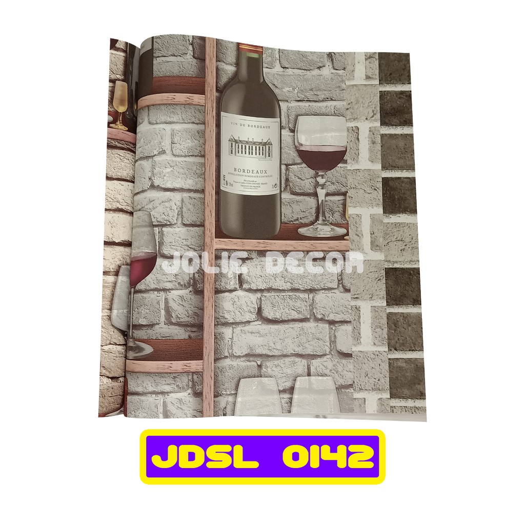 Wallpaper Dinding Vinyl Motif Vintage Rak Anggur Bata Light Gray