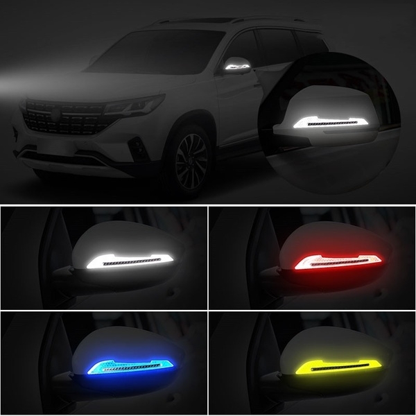 1Pair Car Rearview Mirror Reflective Sticker/Warning Safety Mark Trim Anti-Collision Strip/Universal Exterior Carbon Fiber Tape Accessories