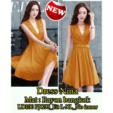 [Dress Nina SW] pakaian wanita dress korea warna orange stabilo