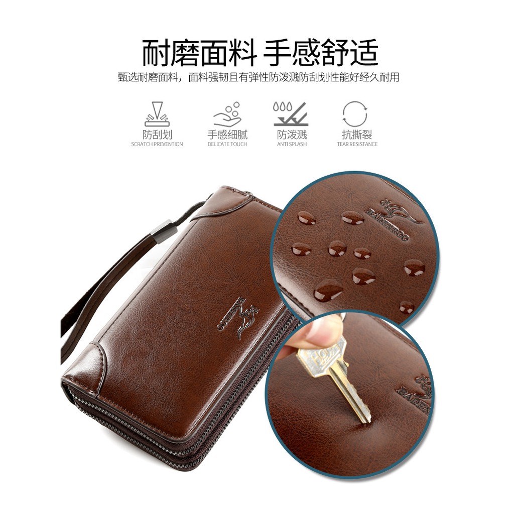 [ORIGINAL] Badenroo Dompet Tangan Kulit Double Resleting Pria Long Wallet RFID Protection Card Skimming Import