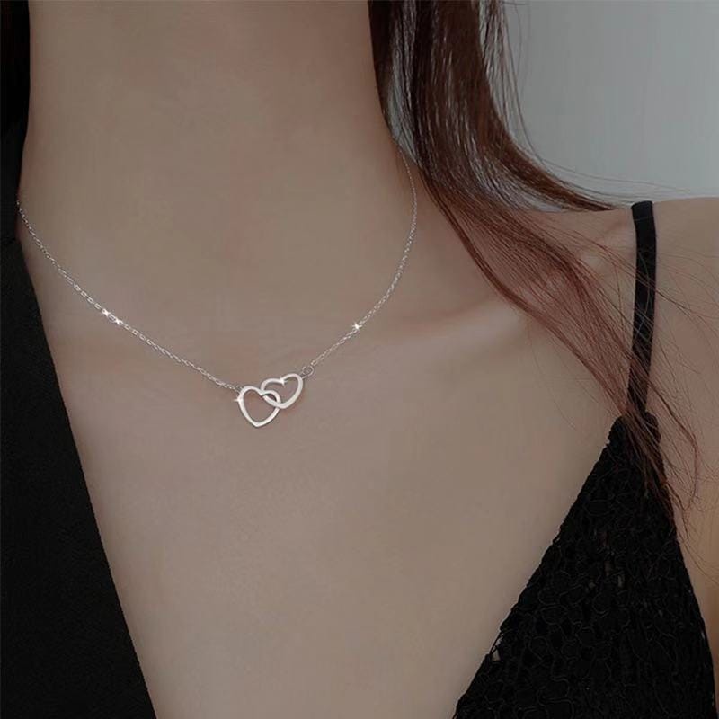 SALFA ID Kalung Rantai Liontin Double Love Wanita -Kalung Leher Wanita Mewah - Titanium