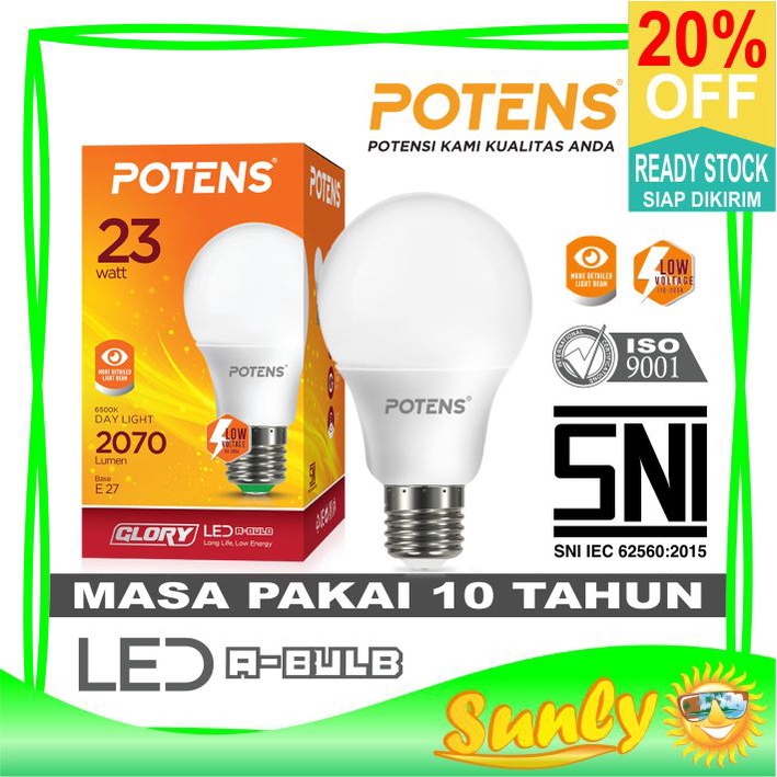 ☀ Sunly ☀ A144 Potens Lampu LED A-Bulb 6500K Bohlam 16Watt - 23Watt Garansi Import