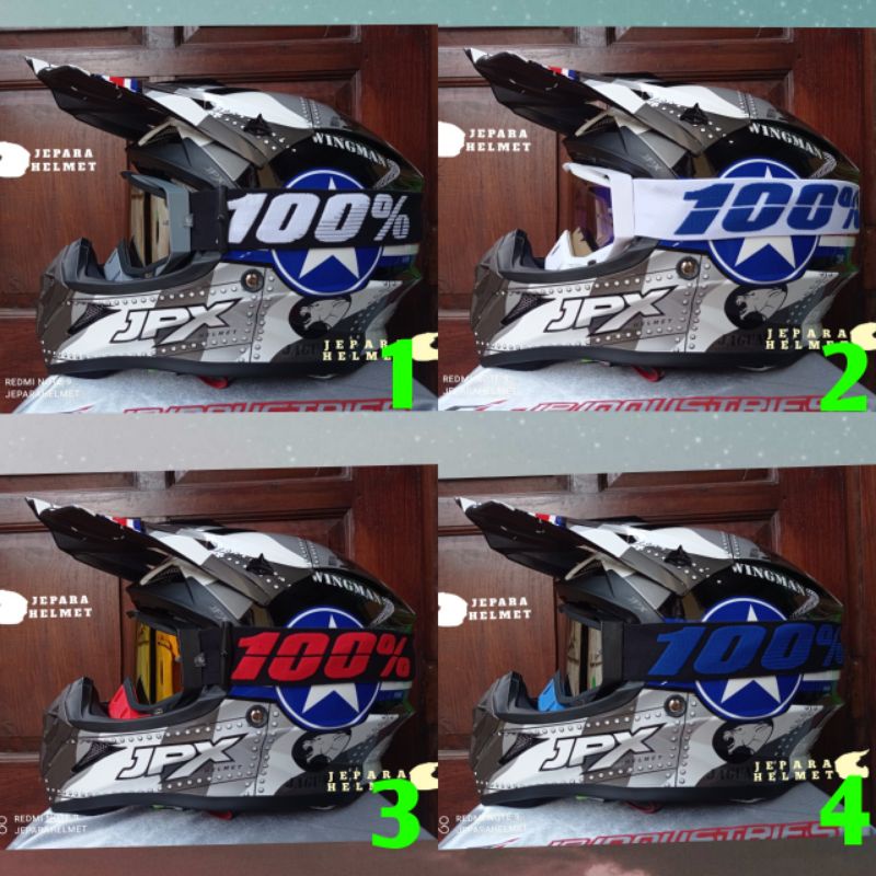 Helm JPX Cross Motif X30 Wingman Jaguar Black Hitam Abu plus Kacamata goggle google 100 | Helm JPX C