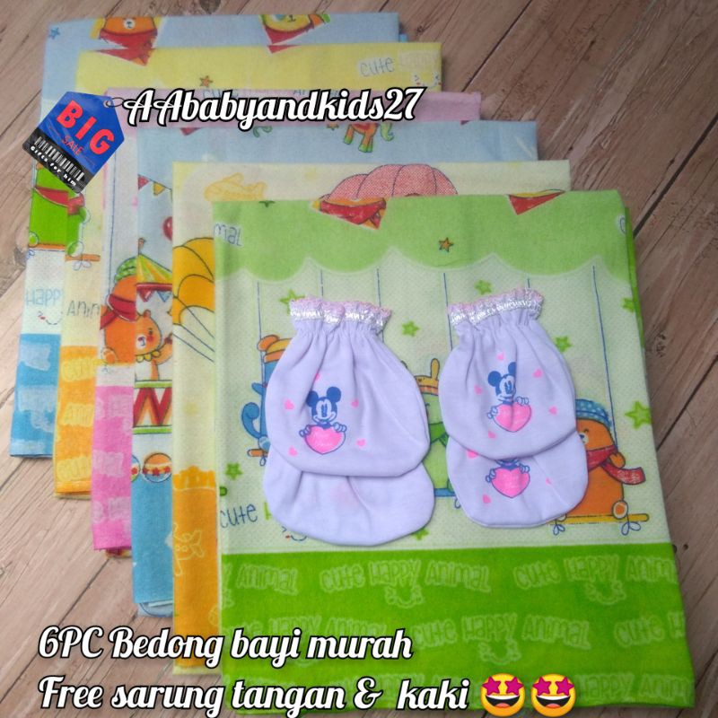 LUVLY 1Pak Isi 6PC Bedong Bayi Super Murah Free Sarung Tangan dan Kaki Ukuran 110x90 Cm SNI