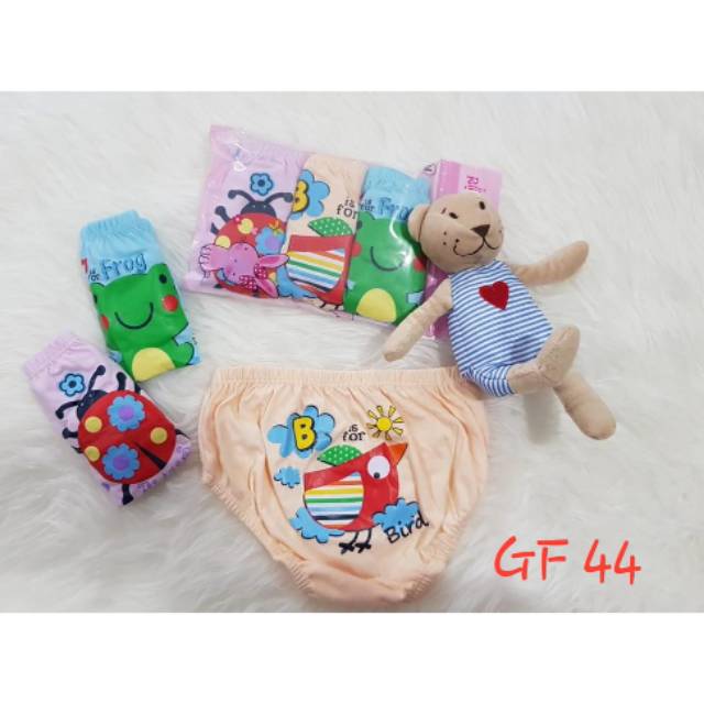 Celana dalam anak perempuan Ridges Fancy &quot; Bird Frog &amp; Bug &quot; isi 3 pcs