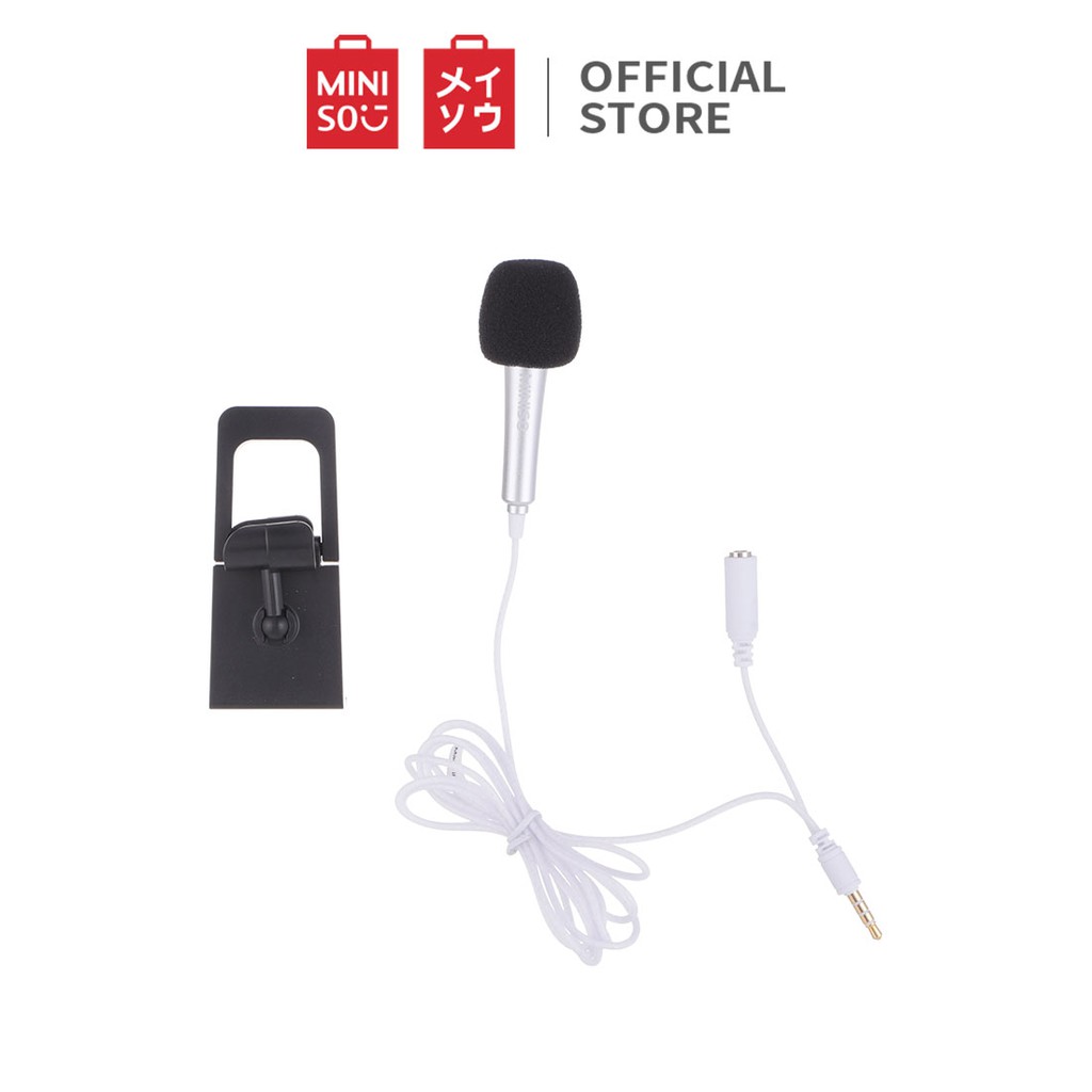 MINISO Mikrofon Mini Kabel Mikrofon Portabel dengan Stand Siaran langsung KTV Livesteam Karaoke Nyanyian-Grey