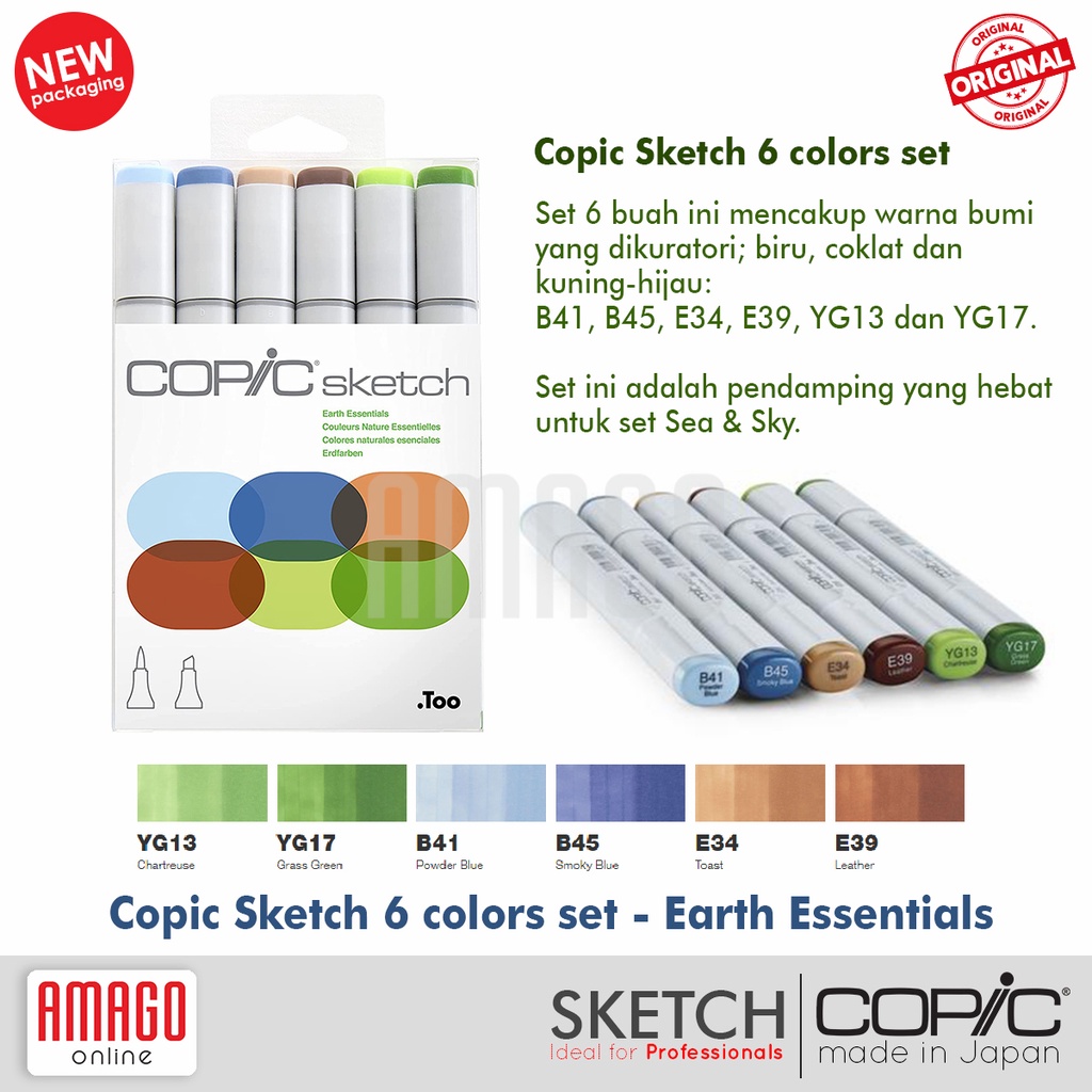 COPIC Sketch Marker - Set isi 6 Warna - Earth Essentials - CSM/6ES