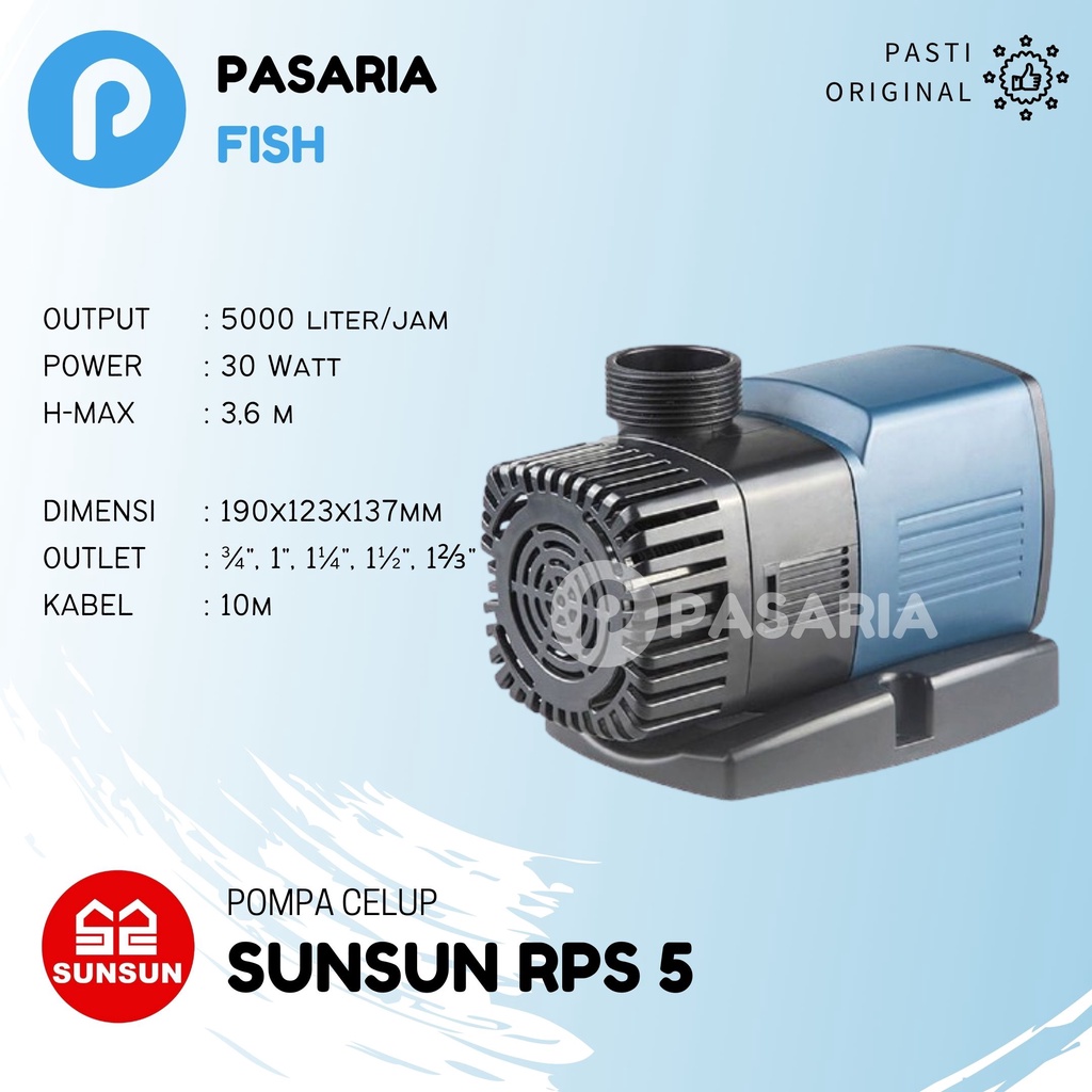 SUNSUN RPS5/RPS 5 Pompa Celup Kolam Ikan Rendah Daya 30W 5000lph/5000 liter per jam