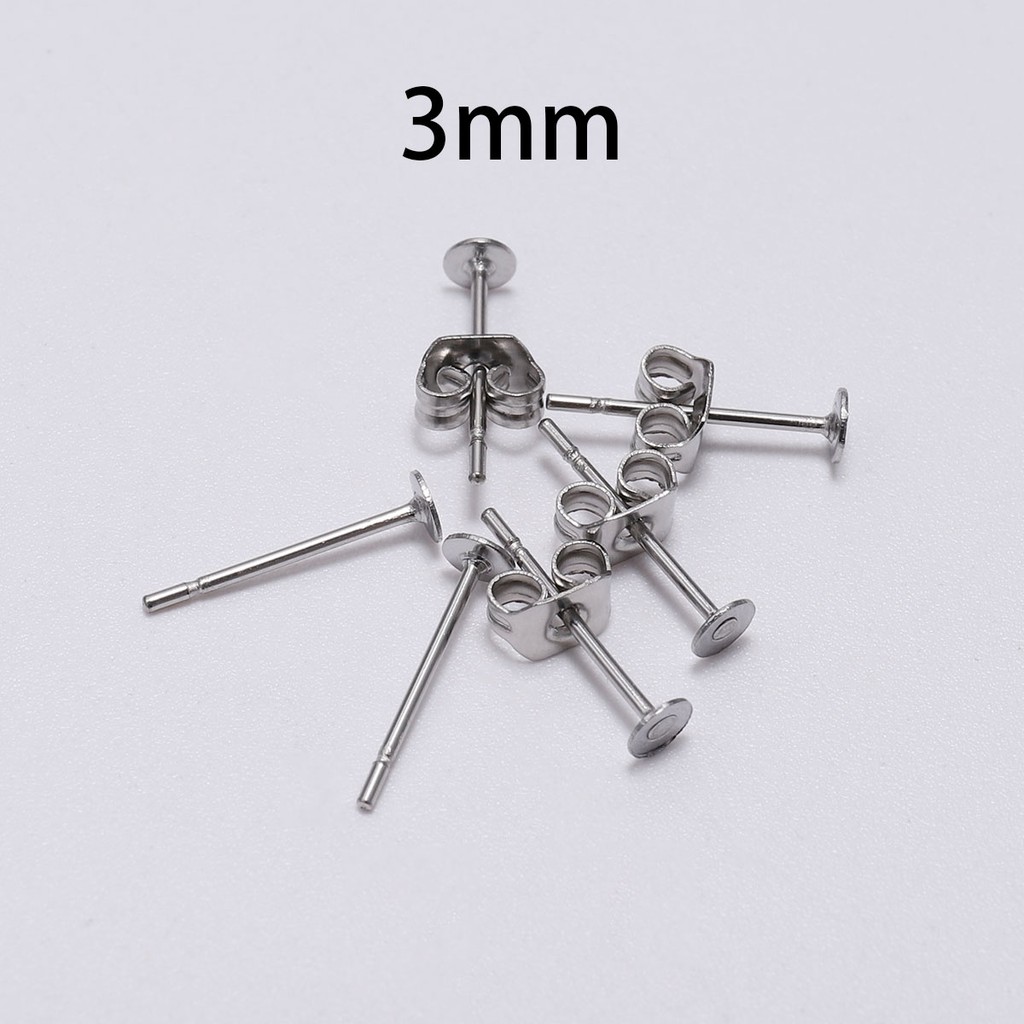 100pcs/lot Sliver Stainless Steel Blank Post Earring Studs Base Pins With Earring Plug Findings Ear Back For DIY Jewelry Making