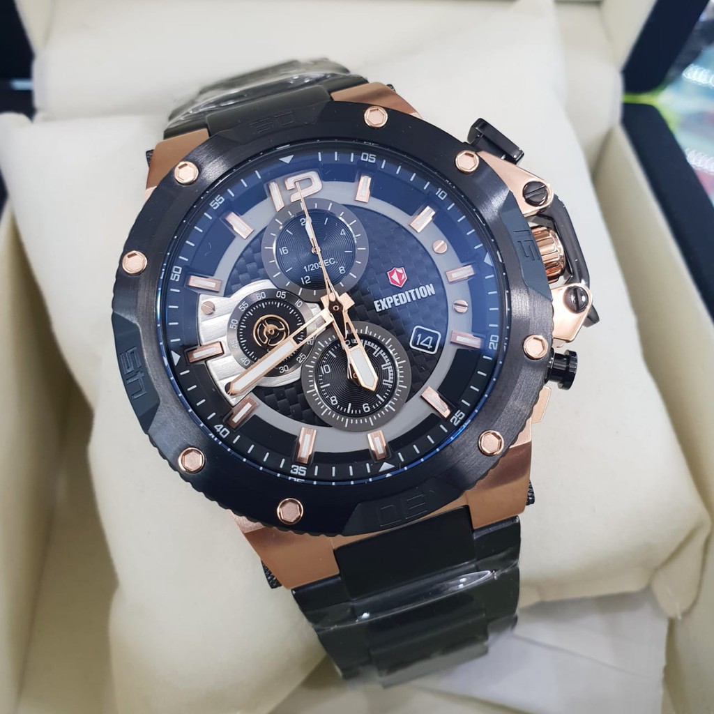 Jam Expedition E6751 Pria Original Stainless Steel Hitam Rosegold