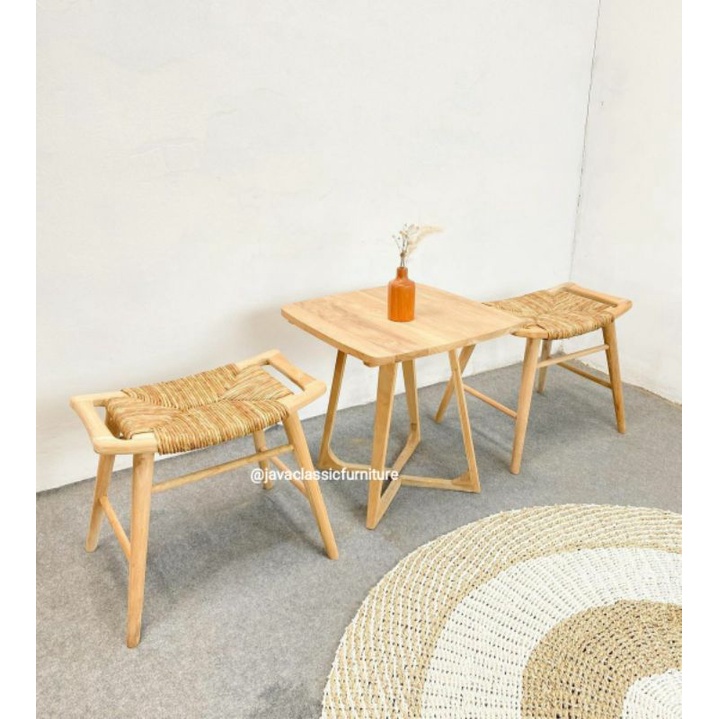 1 SET KURSI TERAS SANTAI TAMU ANYAMAN VINTAGE MINIMALIS RETRO DEKORASI RUMAH BAHAN KAYU JATI TUA GRADE A NATURAL MURAH FURNITURE JEPARA-1