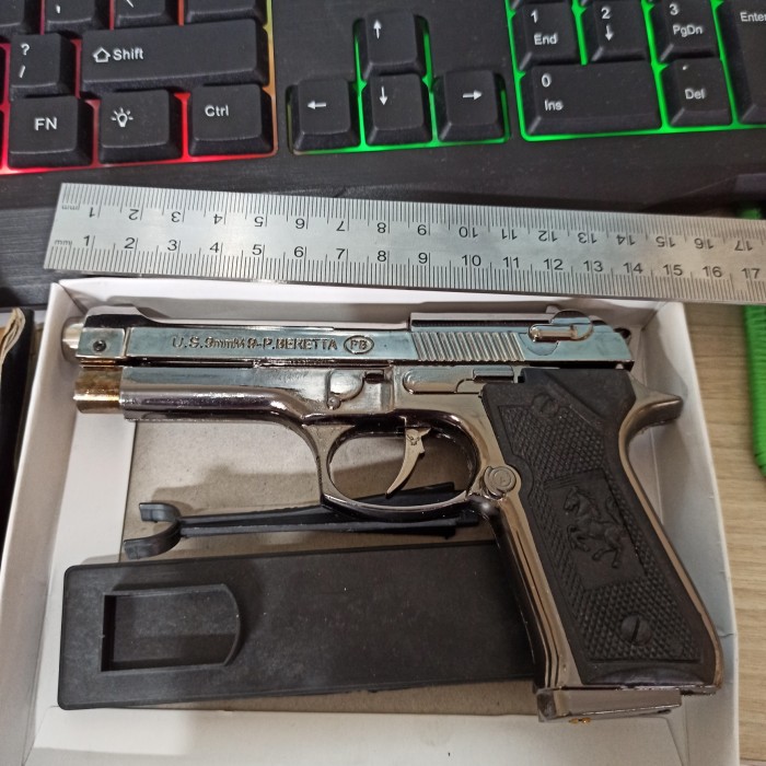 KOREK GAS PISTOL BERETTA SILVER BESAR/ KOREK API BARETA, MANCIS MURAH