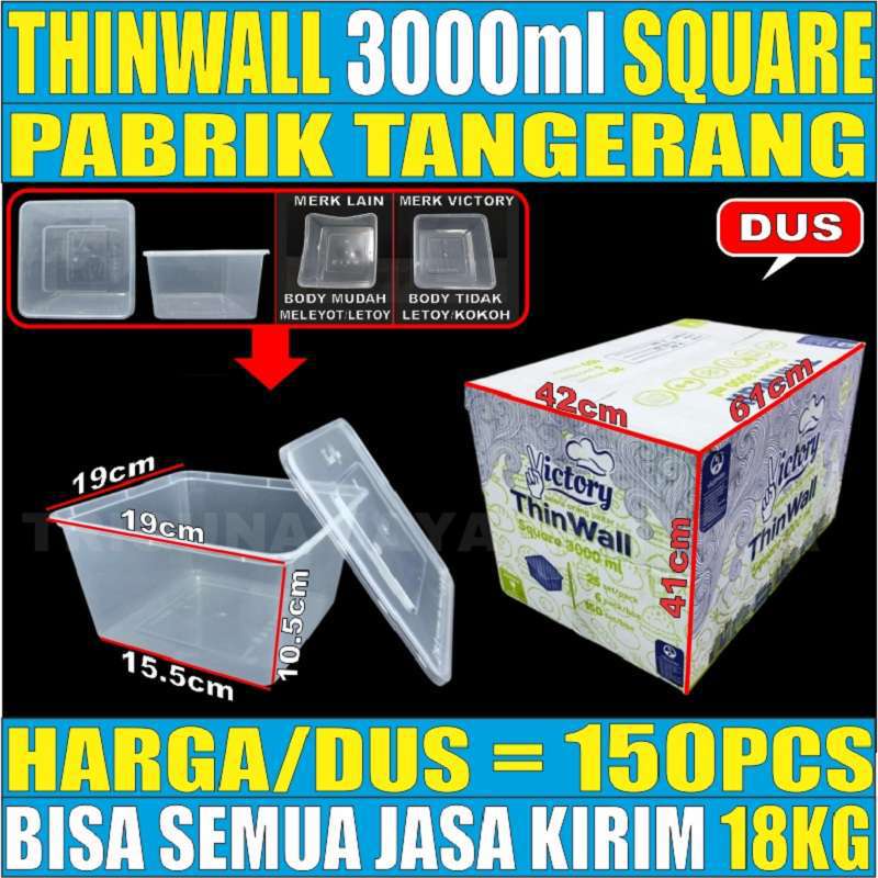 Thinwall Square SQ 3000ml Food Container Box Tempat Kotak Makan Dus Semua Jasa kirim