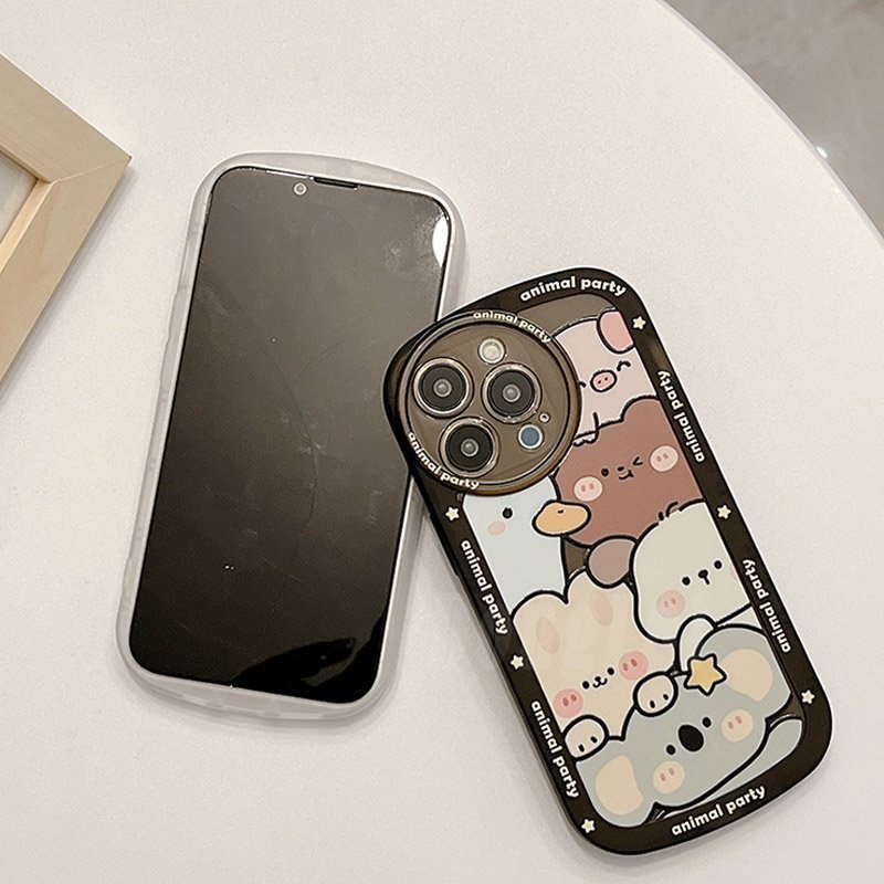 Soft Case Untuk IPhone14 Pro Max13 IPhone11 12 Pro MAX X XR XS MAX 6 6S 78 Plus SE 2020 Perlindungan Lensa Kartun Zoo Tahan Jatuh Fasion Hard Cover