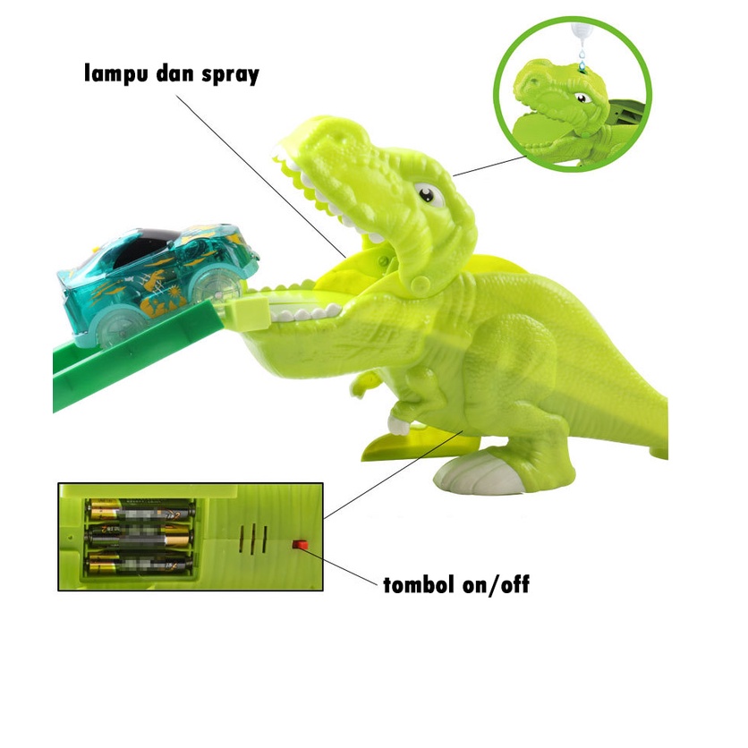 Sprey Dino Track Jumbo Mainan Anak City Truck Dino Mobil Remote RC Spray Asap Lampu mobil mobilan