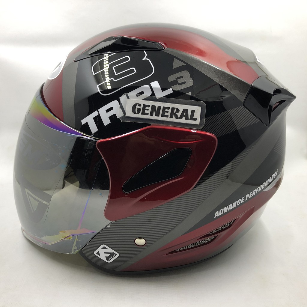 Helm GM Fighter Motif Triple Royal Red Silver Maroon Half Facee