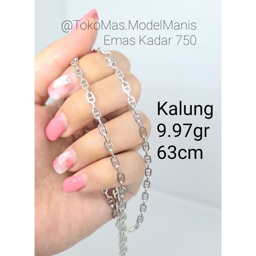 Kalung panjang herme* emas putih kadar 750