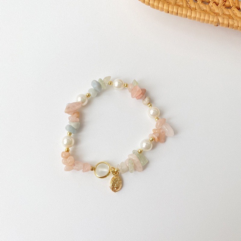 Aura Bracelet Gemstone Bracelet Gelang Wanita Batu Alam-Pink Mint Green