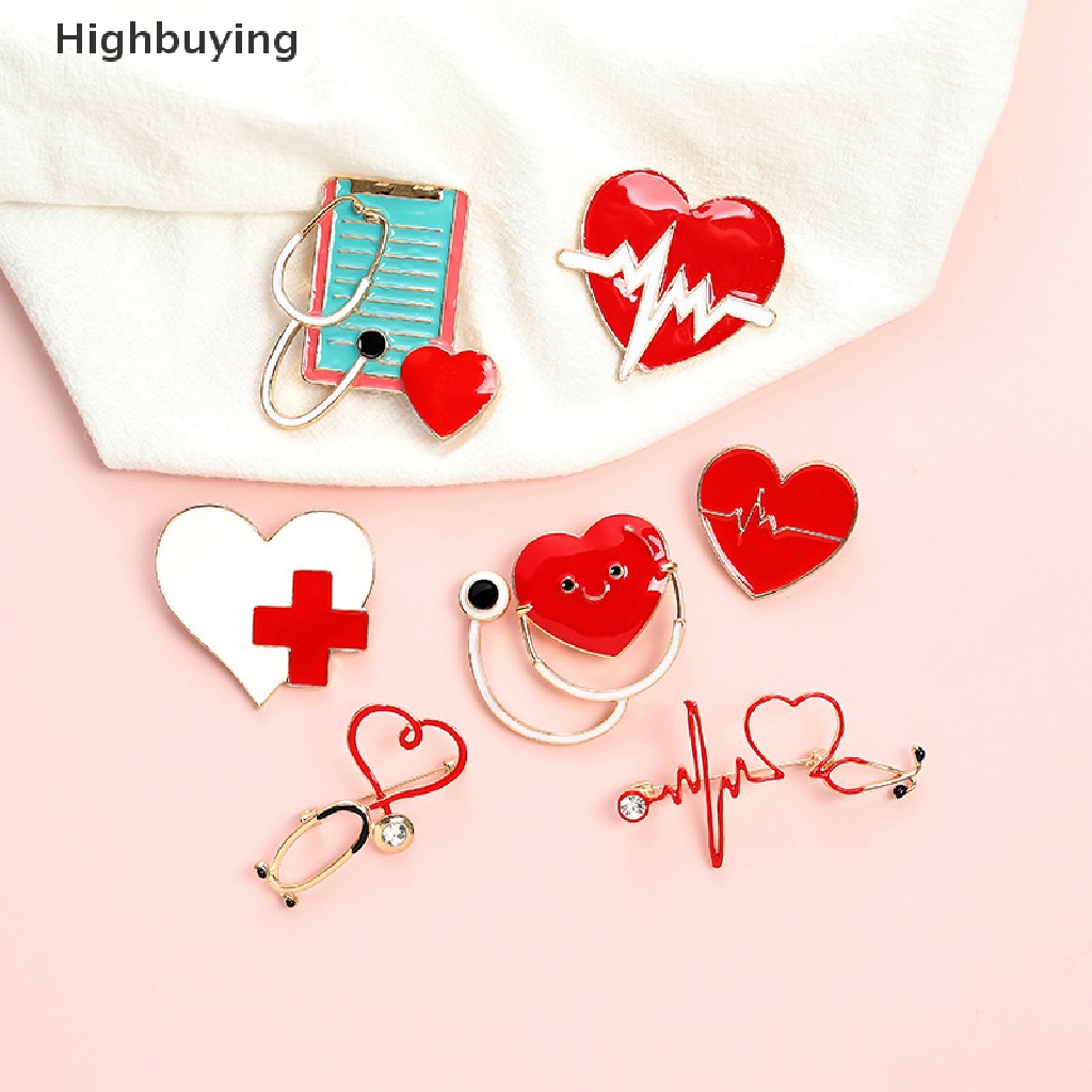 Hbid Bros Pin Kerah Desain Stetoskop Detak Jantung Electrocardiogram Untuk Dokter / Perawat