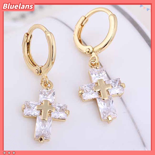 Anting Hoop Model Silang Menjuntai Bahan Cubic Zirconia Untuk Wanita