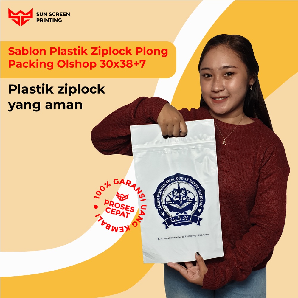 Sablon Plastik Ziplock Plong 30x38+7 Plastik Packing Olshop