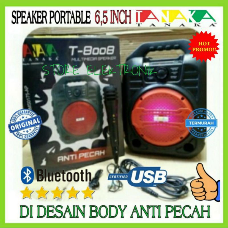 Speaker Portable TANAKA 6,5 IN Charger / desain Body ANTI PECAH T-8008 Bluetooth