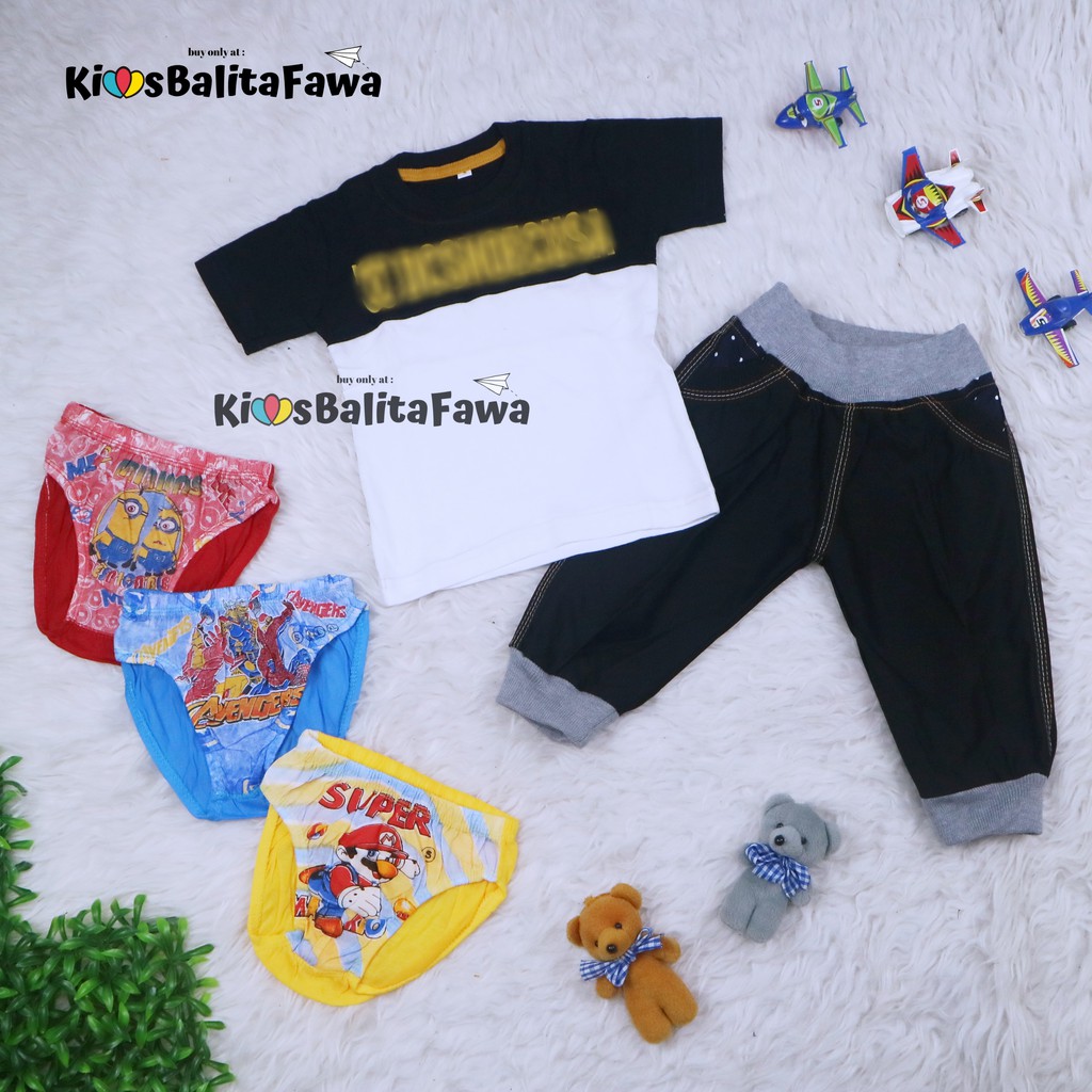 BUNDLING HEMAT Baju Anak Laki Setelan Celana 1-2 Tahun / Set Celana Jogger Baju Bonus Celana Dalam