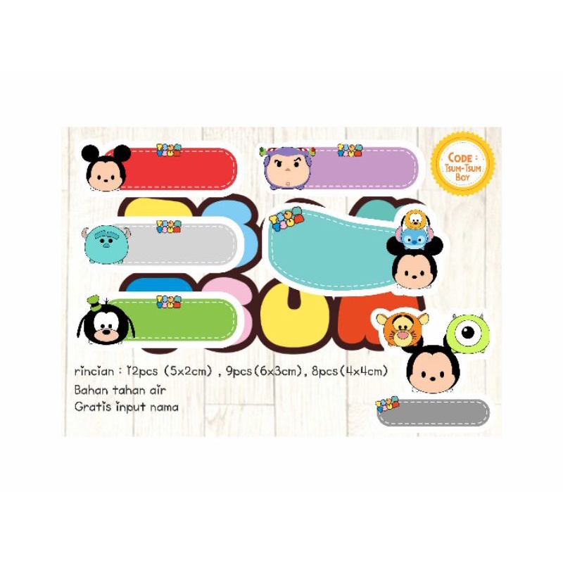 

STICKER LABEL NAMA CUSTOM character TSUM TSUM BOY