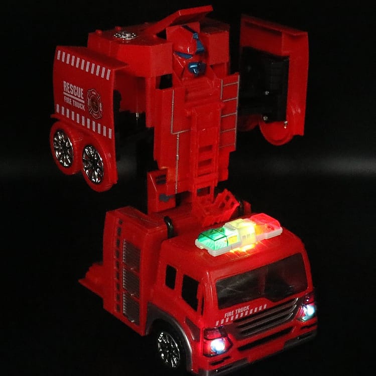 Mainan Robot Transformer Truk Pemadam Kebakaran / Mobil Truck Pemadam kebakaran Transformer LED+Musik / Transformer Mobil 2 in1