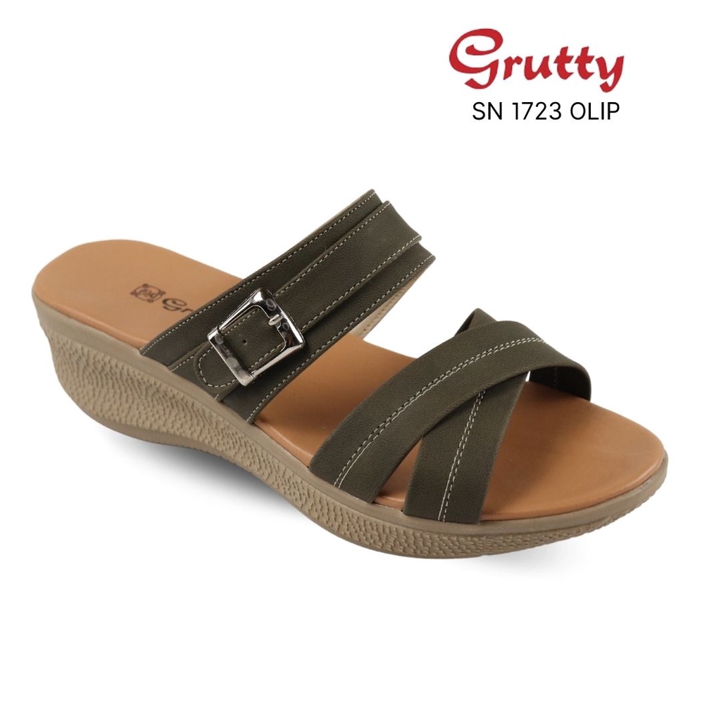 Sandal Wanita Slop Wedges Model terbaru Grutty SN1723 Warna Olip