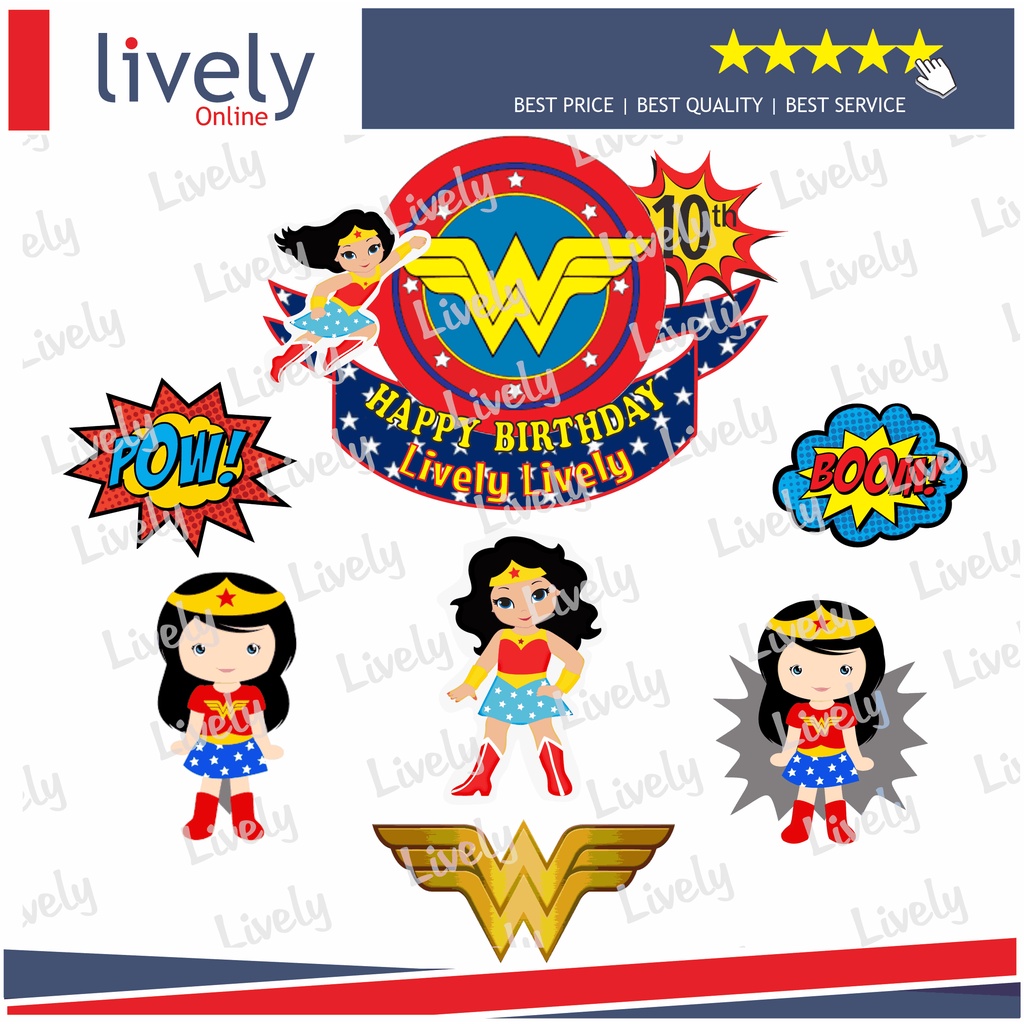 CUSTOM NAMA CAKE TOPPER KARAKTER WONDER WOMAN HIASAN KUE ULANG TAHUN HAPPY BIRTHDAY