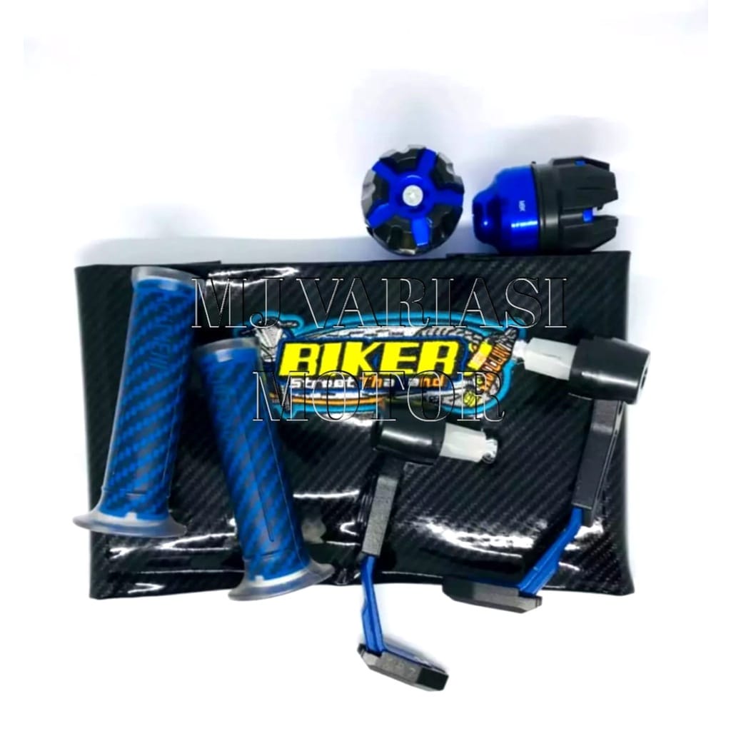 promo paket murah 4 item jok kulit hitam+proguard robot+as roda+grip karbon universal semua motor