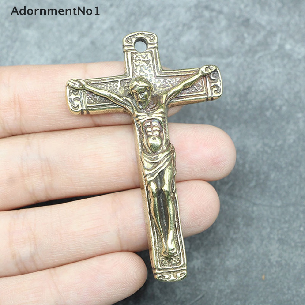 (AdornmentNo1) Gantungan Kunci Bentuk Salib Yesus Bahan Kuningan Untuk Hadiah