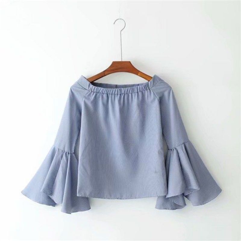 Blue Gingham Off Shoulder Top Import Sabrina Summer