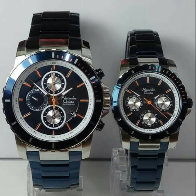 JAM TANGAN COUPLE ALEXANDRE CHRISTIE AC 6141 PASANGAN SILVER BLUE / BIRU RANTAI BIRU ORIGINAL