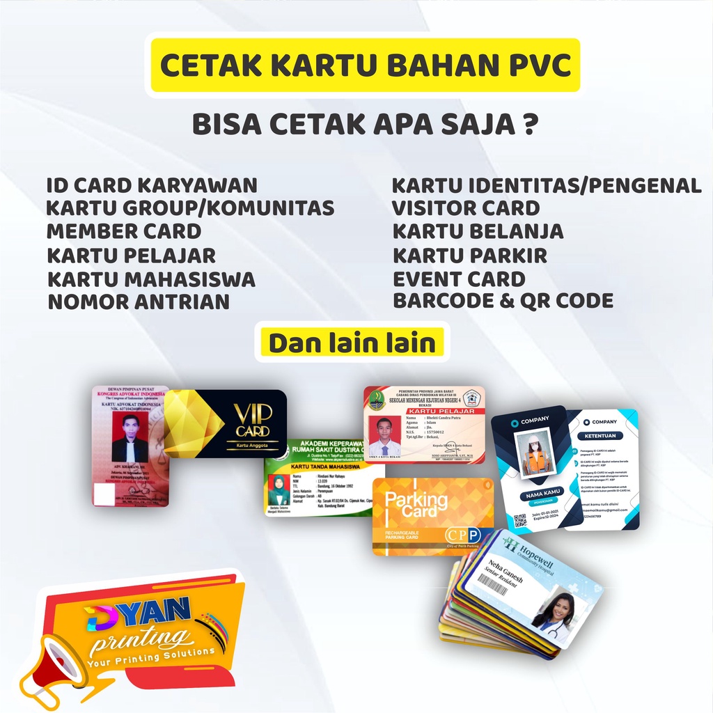 CETAK BERBAGAI MACAM KARTU &amp; ID CARD BAHAN PVC TEBAL, BISA COD/BAYAR DITEMPAT