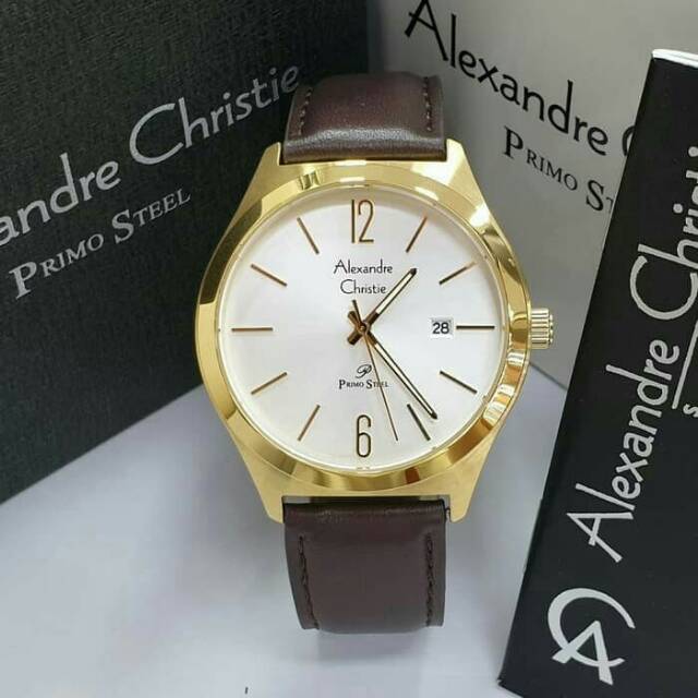 Jam Tangan Pria Alexandre Christie Ac1009 Kulit Original Gold