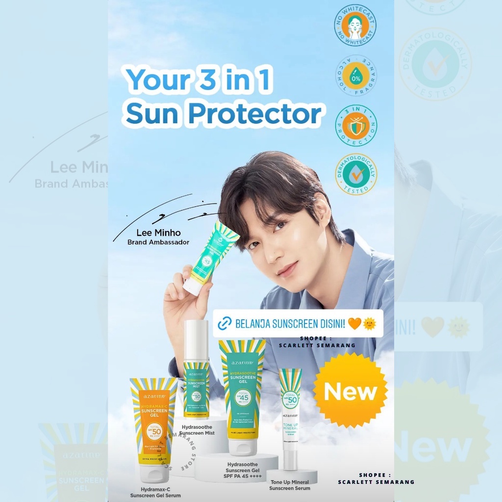Azarine Hydrasoothe Sunscreen Gel SPF 45 PA++++ l Cicamide Calm My Acne SPF 30 | Apply &amp; Reapply On The Go Sunscreen Mist | Hydramax C Sunscreen Serum SPF 50