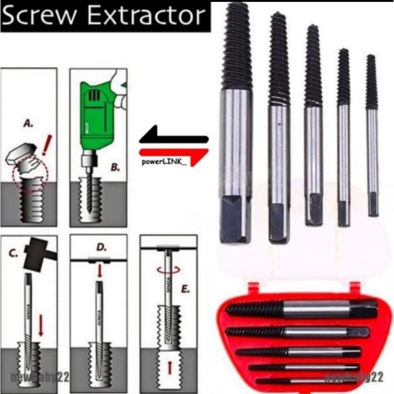 screw extractor set 5pcs tap balik set 5 pcs pencabut baut rusak patah