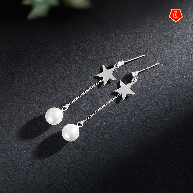 [Ready Stock]Personalized Simple Silver Pearl Star Party Earrings