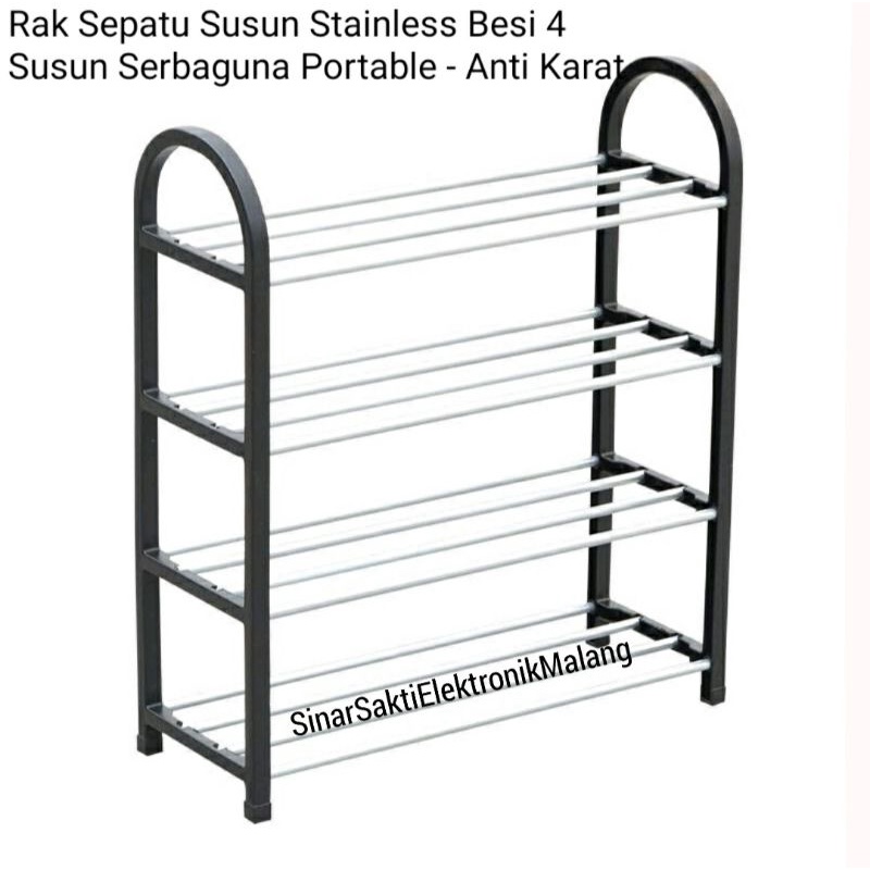 Rak Sepatu Susun Stainless Besi 4 Susun Serbaguna Portable Anti Karat 4 Malang