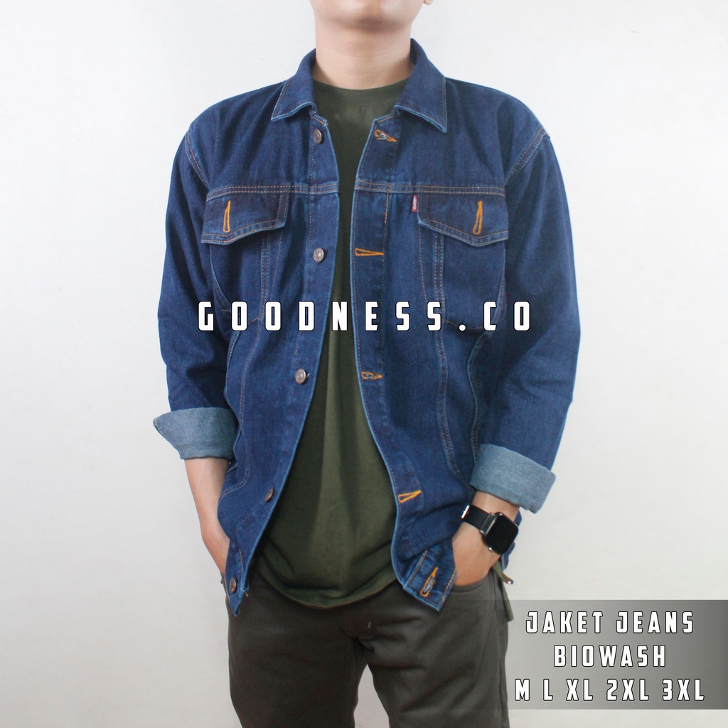 Jaket denim jaket jeans pria jaket oversize jaket pria jeans Biowash