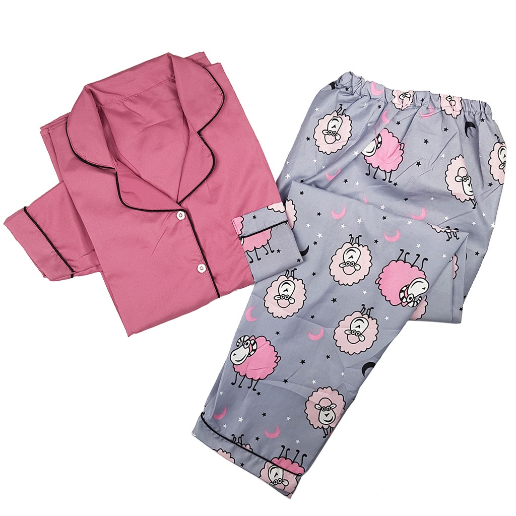Stelan Baju Tidur Piyama Dewasa Lengan Panjang All Size Motif Lumina-PPL SHEEP COMBI