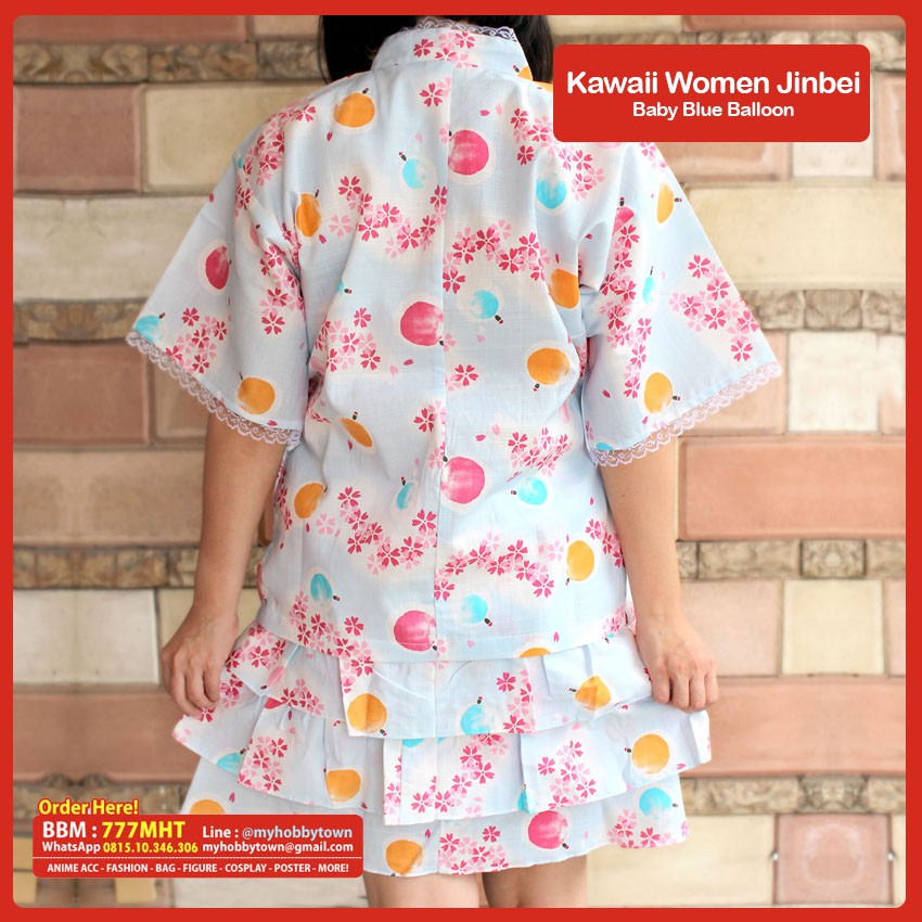 Kawaii Jinbei Wanita : Baby Blue Sakura &amp; Balloon