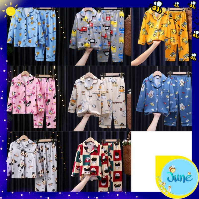 JUNE COLLECTIONS BAJU TIDUR ANAK PIYAMA KANCING BAYI SET LENGAN PANJANG BAHAN LEMBUT #027-034