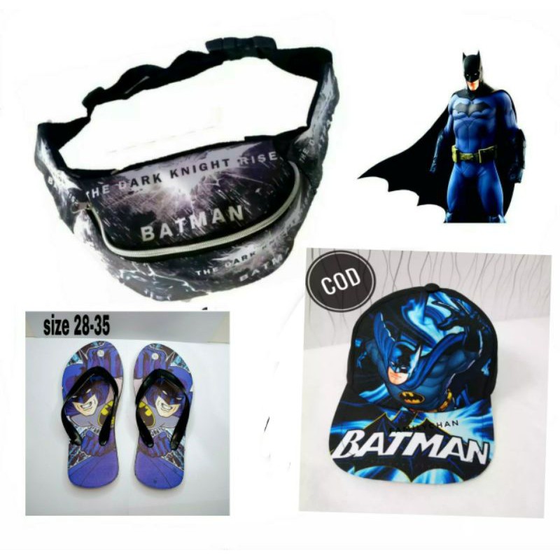 3in1 waistbag anak batman+topi batman+sandal batman