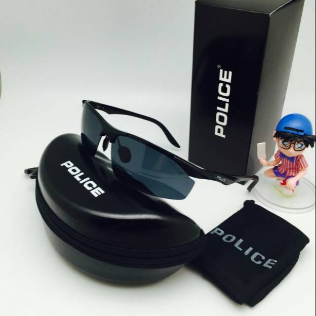 Kaca Mata Sport Pria Police Kaca Mika Full Black Polarized