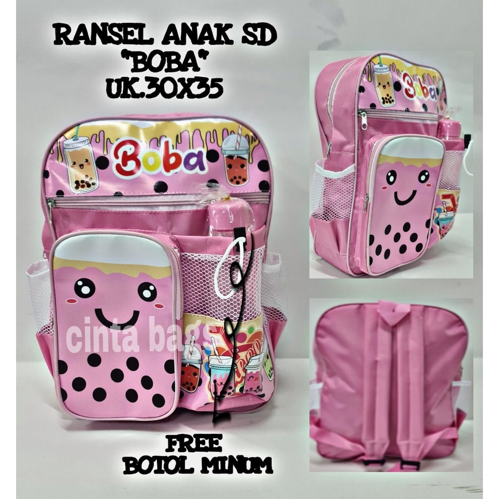 Tas Ransel Sekolah Anak Perempuan TK SD Karakter Boba Bubble Drink Murah + Botol Minum