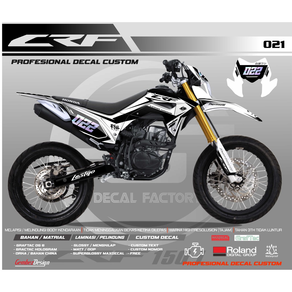 STICKER DECAL CRF 150 L FULLBODY CUSTOM NOMER HOLOGRAM PUTIH HITAM