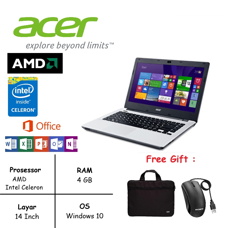 Laptop Acer Aspire 14 inch Intel dual core/AMD RAM 8GB HDD 1TB/Windows 10